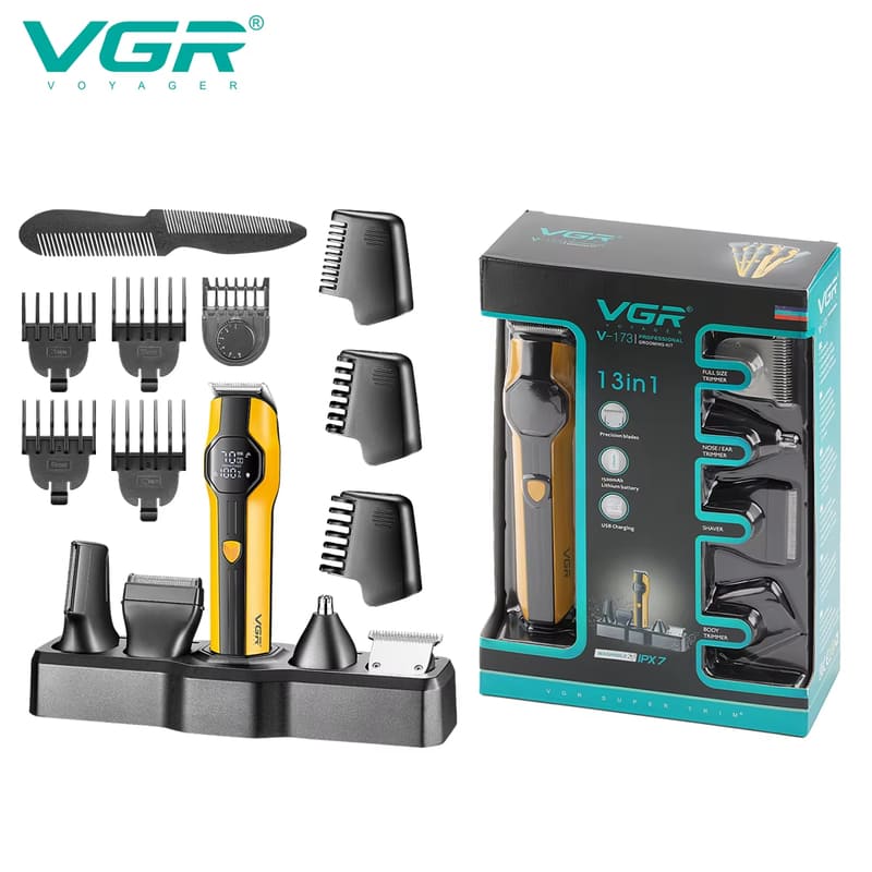 Men's Multi-function Digital Display Large Battery Long-lasting Hair Clipper Five-in-one Set Nose Hair and Sideburns Trimmer Razor Grooming Essential