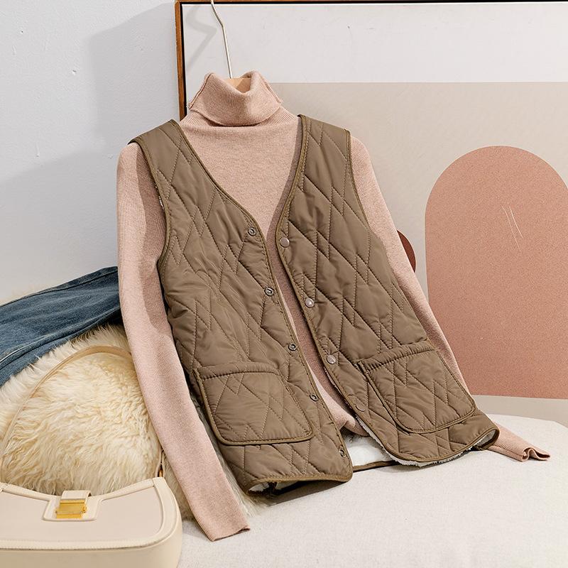 New Cotton Vest Women's Short Autumn and Winter Wear Sleeveless Jacket Cardigan Cotton Vest Fashionable Velvet Loose Vest