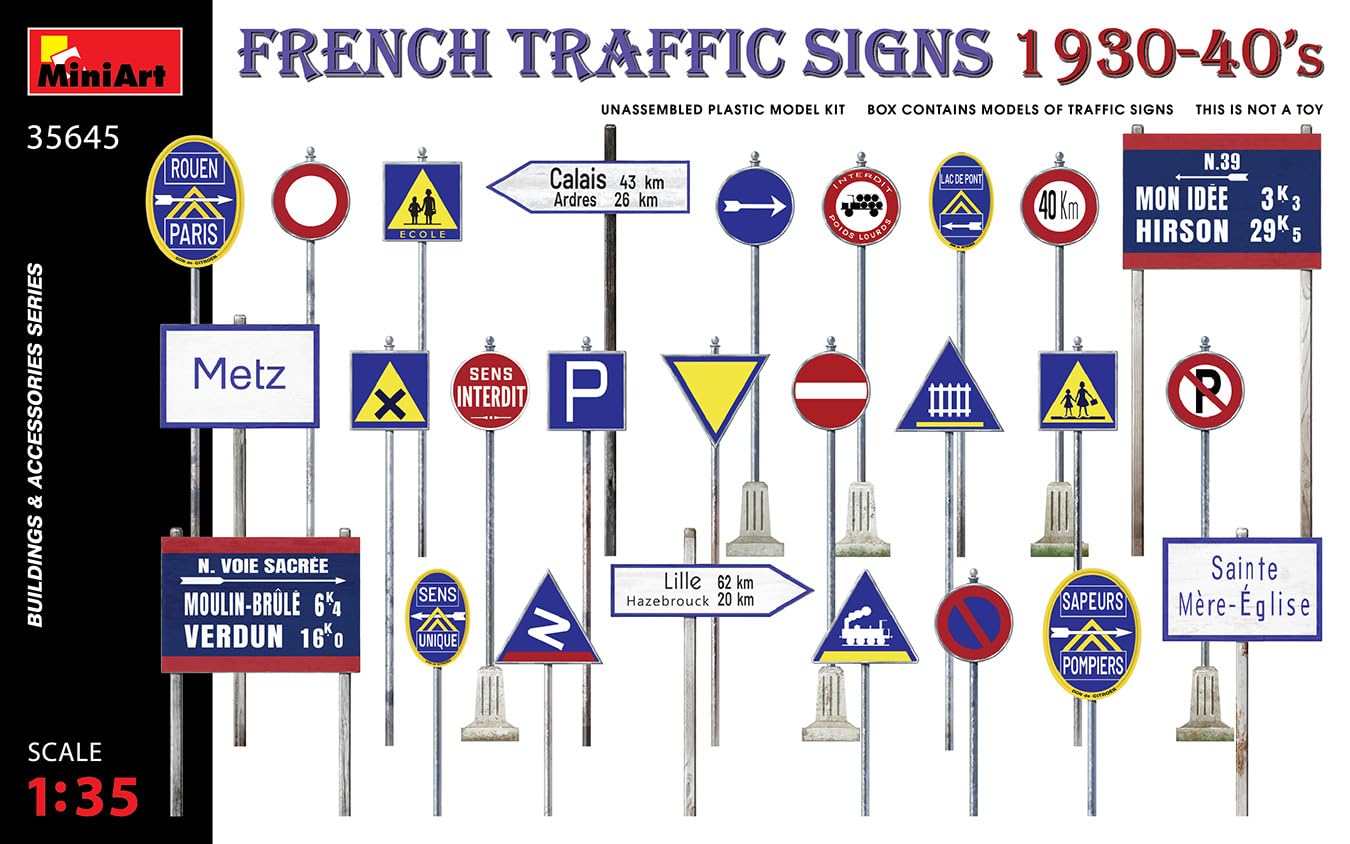

Miniart Scale French Road Sign Plastic Model Kit MA35645 1/35 Set, 1930s-1940s,