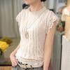 Plus Size Women Fashion Lace Crochet Short Sleeve Round Neck Blouse Shirt Top