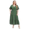 Langes Kleid mit V-Ausschnitt und Punktemuster für Damen, kurzärmlig, hohe Taille, Sommer-Maxikleid mit Rüschen, elegant, atmungsaktiv, leicht, für den Urlaub, Strand, Übergröße