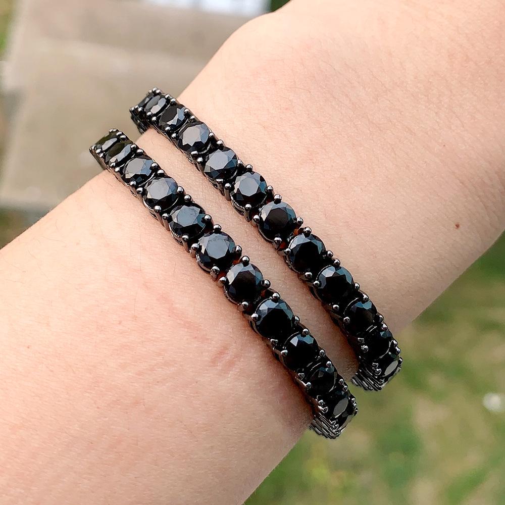 

Men s Hip Hop Black Gold Zircon Tennis Chain Bracelet Black Gold Black Stone 17cm