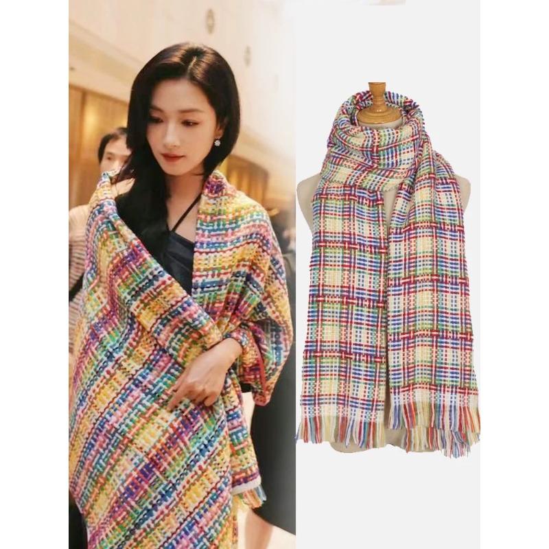 

Scarf Women s Autumn and Winter Colorful Little Fragrance Style Imitation Cashmere Student Versatile Long Shawl Scarf 65*200cm