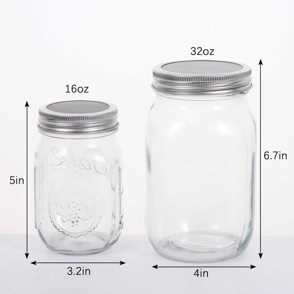 Growing Seed Germination Wide Mouth Germinator with Screen Lids Sprouting Jars 16/32oz Mason Jar