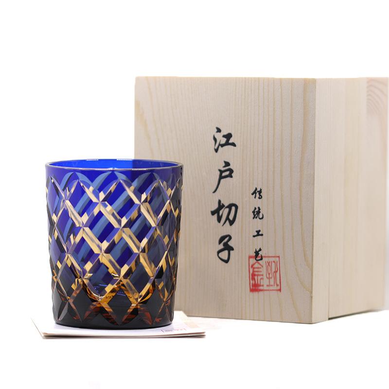 Jinzhi Edo cut crystal glass whiskey glass Riwei hand-carved rhombus pattern hand-carved