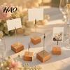 Wooden Note Clip Cube Memo Stand, Display Solid Wood Square Base Desk Storage Accessory Card Holder, Vertical Receipt Holder for Wedding Party