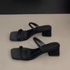 Fashion 2025 New Summer Square Toe Slip On Women Slippers Ladies Elegant Outdoor Street Style Thick Heel Slides
