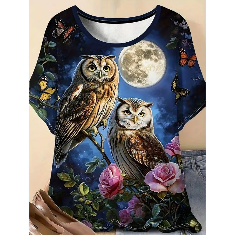 Fashion Women's Crew Neck Short Sleeve 3D Animal Color Printing Animal Short Sleeve Crew Neck T-Shirt