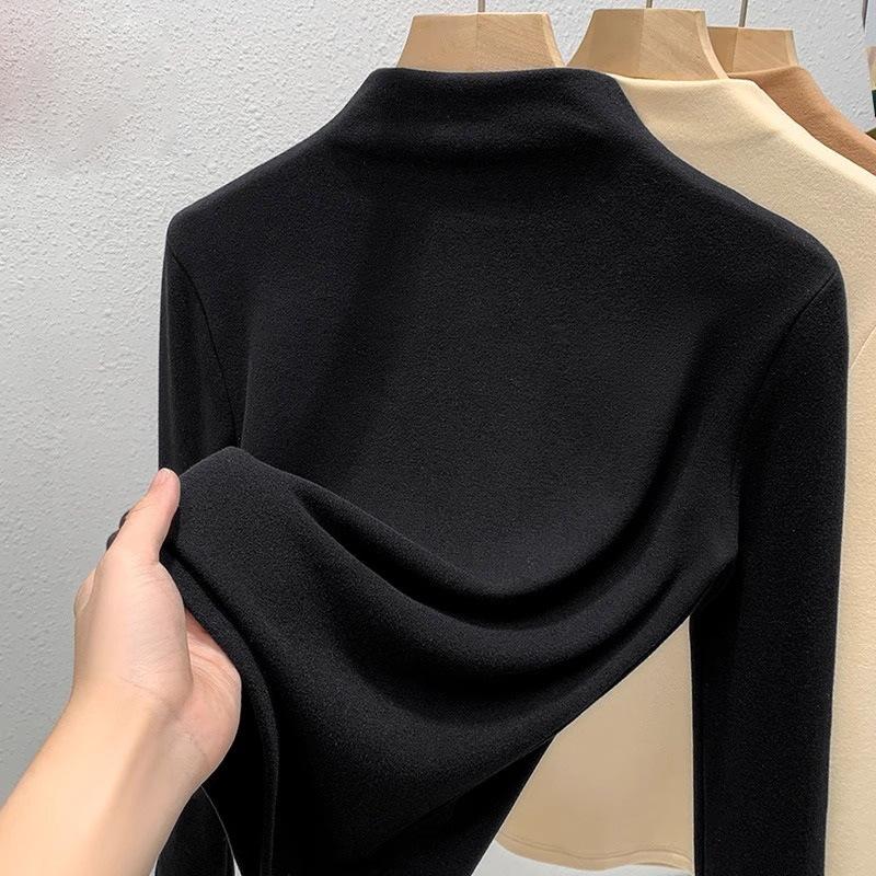 High-Neck Ribbed Thermal Base Shirt For Women Winter Warm Underwear Brushed And Thickened Women T-Shirt