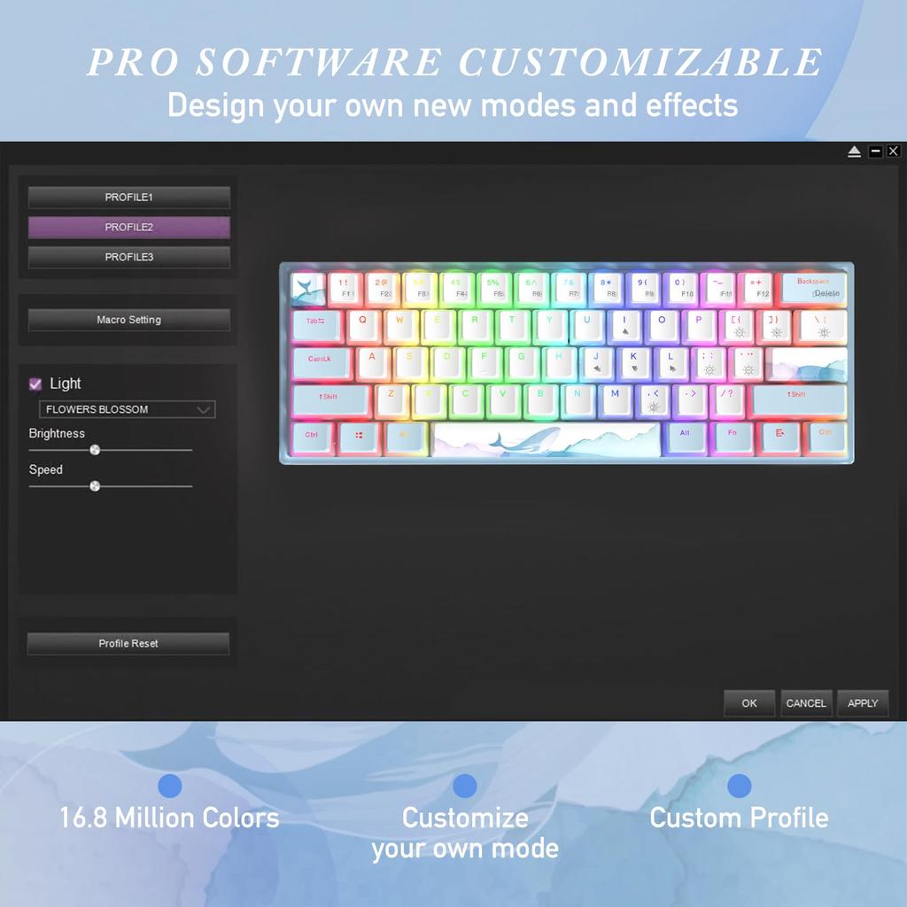 Womier WK61 Gaming Keyboard Mechanical Keyboard 61 Keys Red Axis Hot Swappable Mechanical Keyboard RGB Luminous LED Backlight Includes 24 Pudding