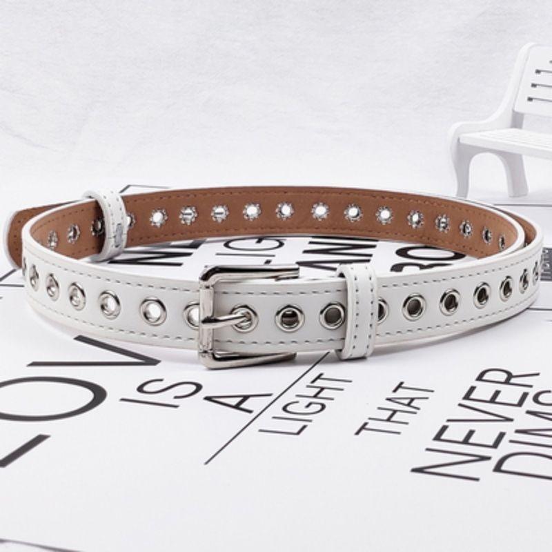 Trendy White Pu Belt For Denim Versatile Simple Style Buckle For Casual Wear