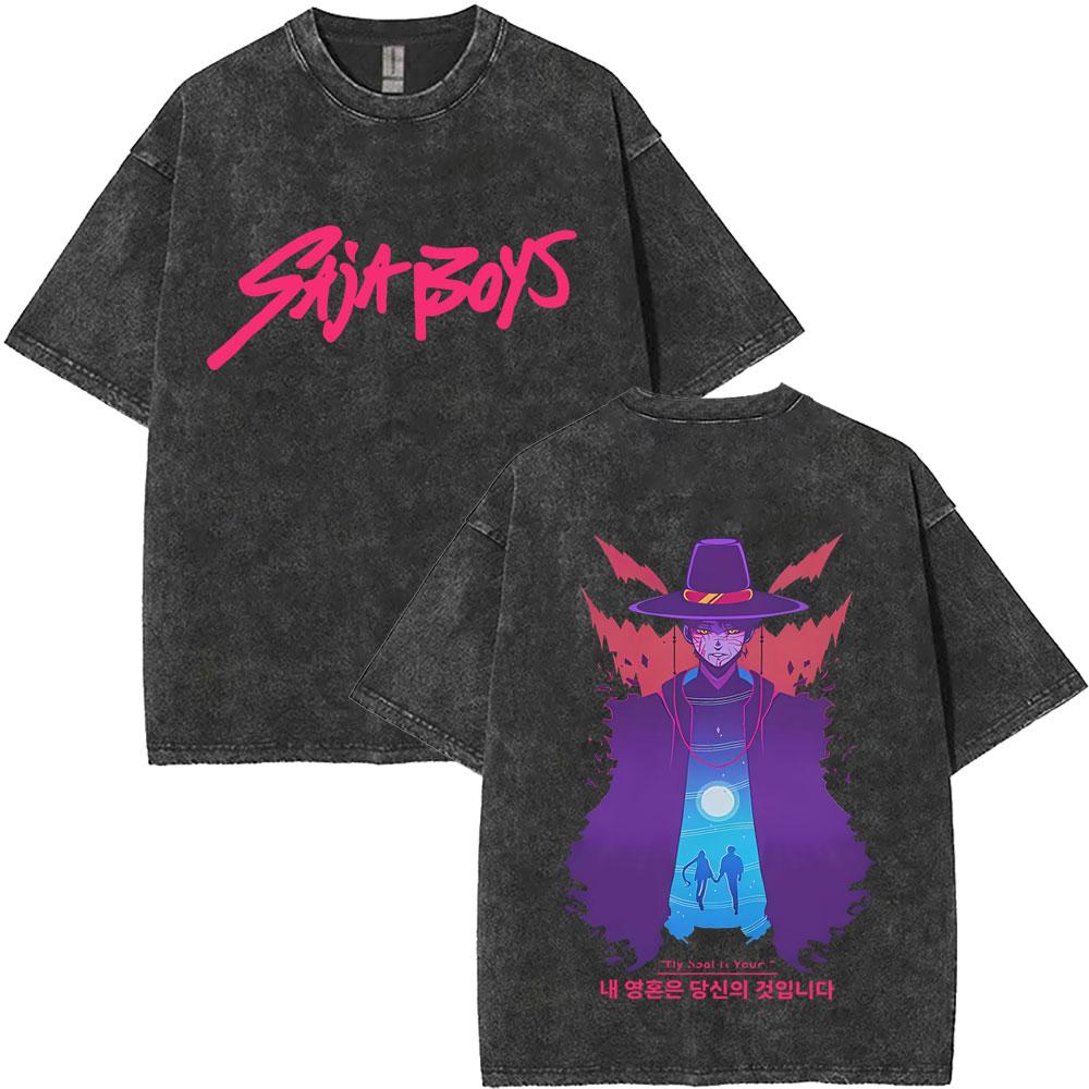 

Washed Vintage Kpop Demon Hunters T-shirt Rumi Mira Zoey Saja Boys Derpy Tiger T Shirt Men Women Oversized Tshirt 3XL