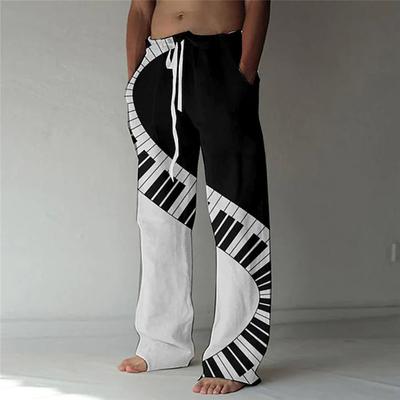 Lose, lässige, einfarbige Hose für Herren, elastische Krawatte, Klaviertasten, bedruckte gerade Hose