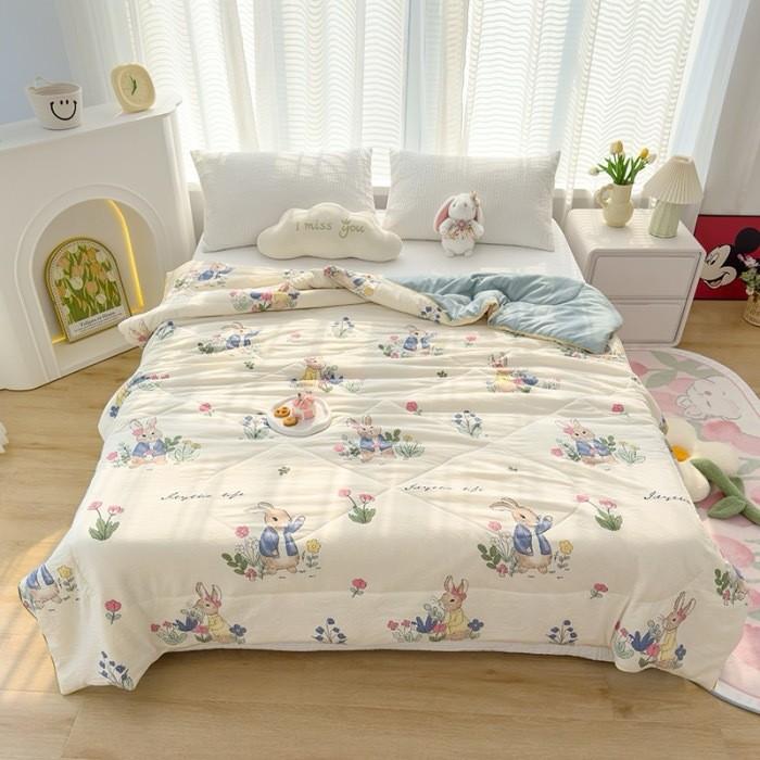 Rabbit Bear Dinosaur Strawberry Print Washed Cotton Summer Air Quilt Conditioner