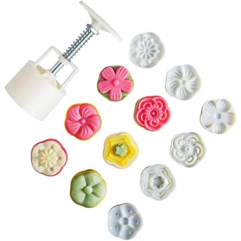Pastry Decoration Plunger Tools Mid-Autumn Festival Mooncake Mold Hand-Pressure Cookie Stamps with Floral Sakura Patterns