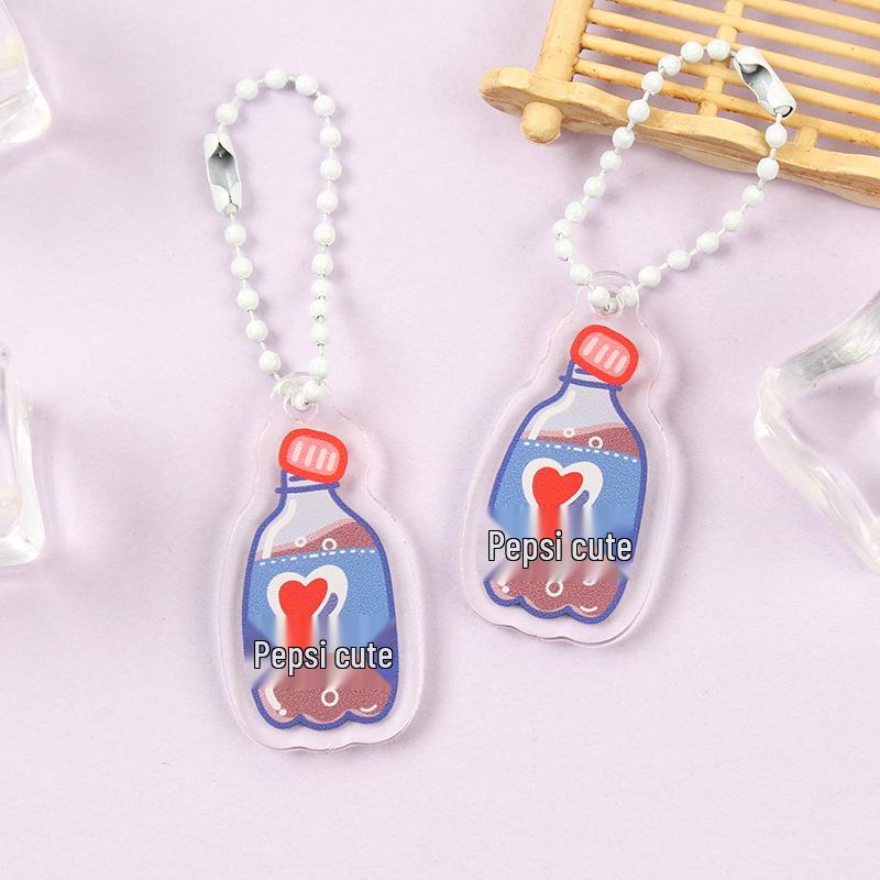 Korean Style Cartoon Drink Bottle Acrylic Keychain - Fun Pendant for Students