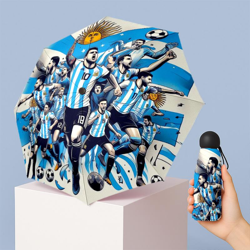 Argentina national football team Pattern Printed Mini 5 Folds 8 Ribs Compact Umbrella Windproof Waterproof Lightweight Portable Folding