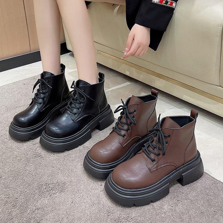 Retro thick-soled big-headed Martin boots women's 0000 autumn new fashion heightening versatile British style lace-up short boots