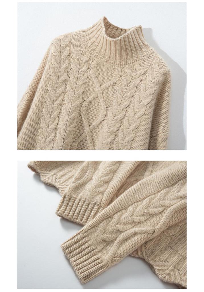 2024 Women's Retro Cable Knit High-Neck Loose Cashmere Sweater