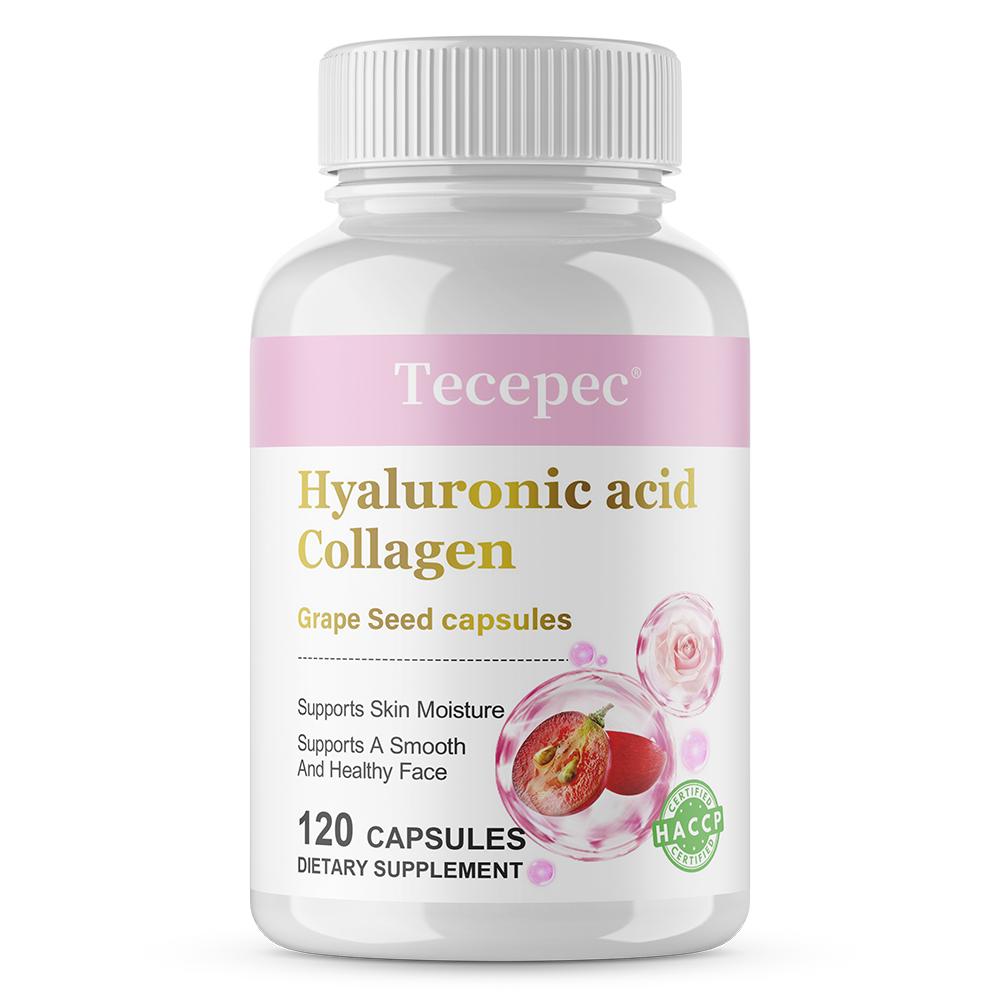 Hyaluronic Acid & Collagen Formula - Grape Seed Extract Capsules for Skin Moisture, Radiant Complexion & Antioxidant Support 120PCS