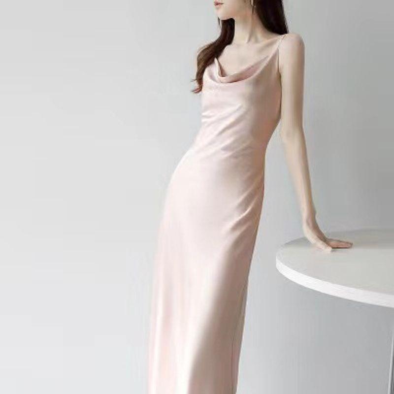 Satin Camisole Skirt Women's Summer Sheath Dress Fancy Satin Satin Sling Dress