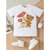 European Size Girls Round-neck Short-sleeved T-shirt with Teddy Bear and Heart Balloon Pattern Print