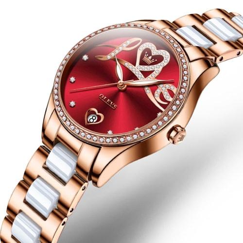 OLEVS Women's Watch, Japanese Movement, Automatic Winding, Mechanical Hand Watch, Popular, Stylish, High Grade Stainless Steel, Diamond Dial, Ceramic