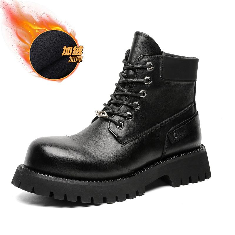 

Big head Mickey upturned head Derby shoes men s thick-soled heightening black British style tooling velvet leather shoes 33389-J 46