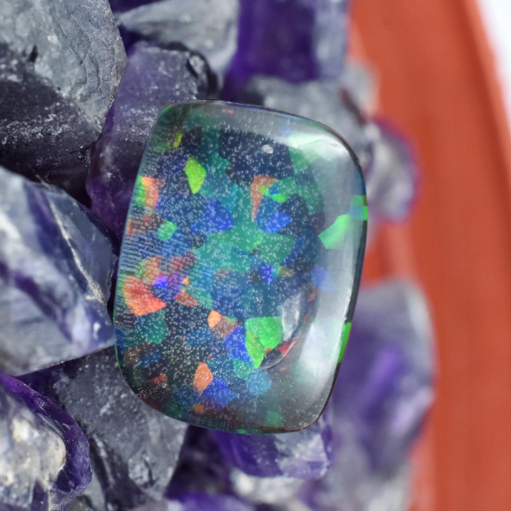 Takı ve El Sanatları İçin Çok Renkli Laboratuvar Üretimi Opal Serbest Taşlı Fancy Kesim Çiftli Taş 14,1 Karat