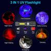 7-Function USB Rechargeable Magnetic Flashlight with Fluorescent Detection: Includes Red, White, Purple, and COB Strong Light with Focus.