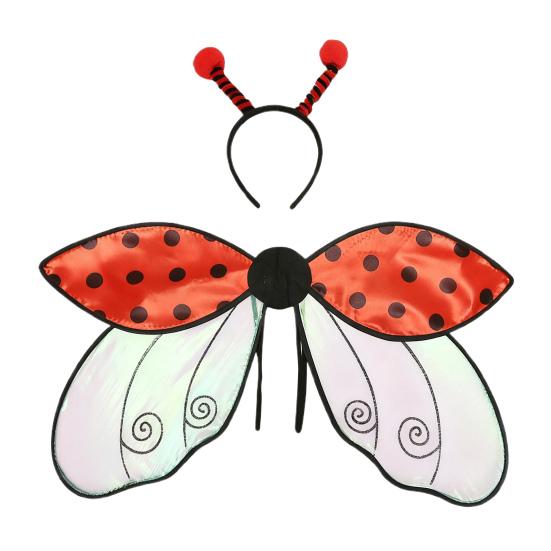 Bee Ladybug Wing Set with Headband Organza Costume Accessories for Kids Adults Dress-Up Party Decor for Performances Holiday Events