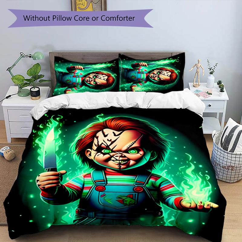 3pcs Chucky pattern bedding set duvet cover set includes duvet cover &pillowcases, perfect all season bedroom decoration & gift