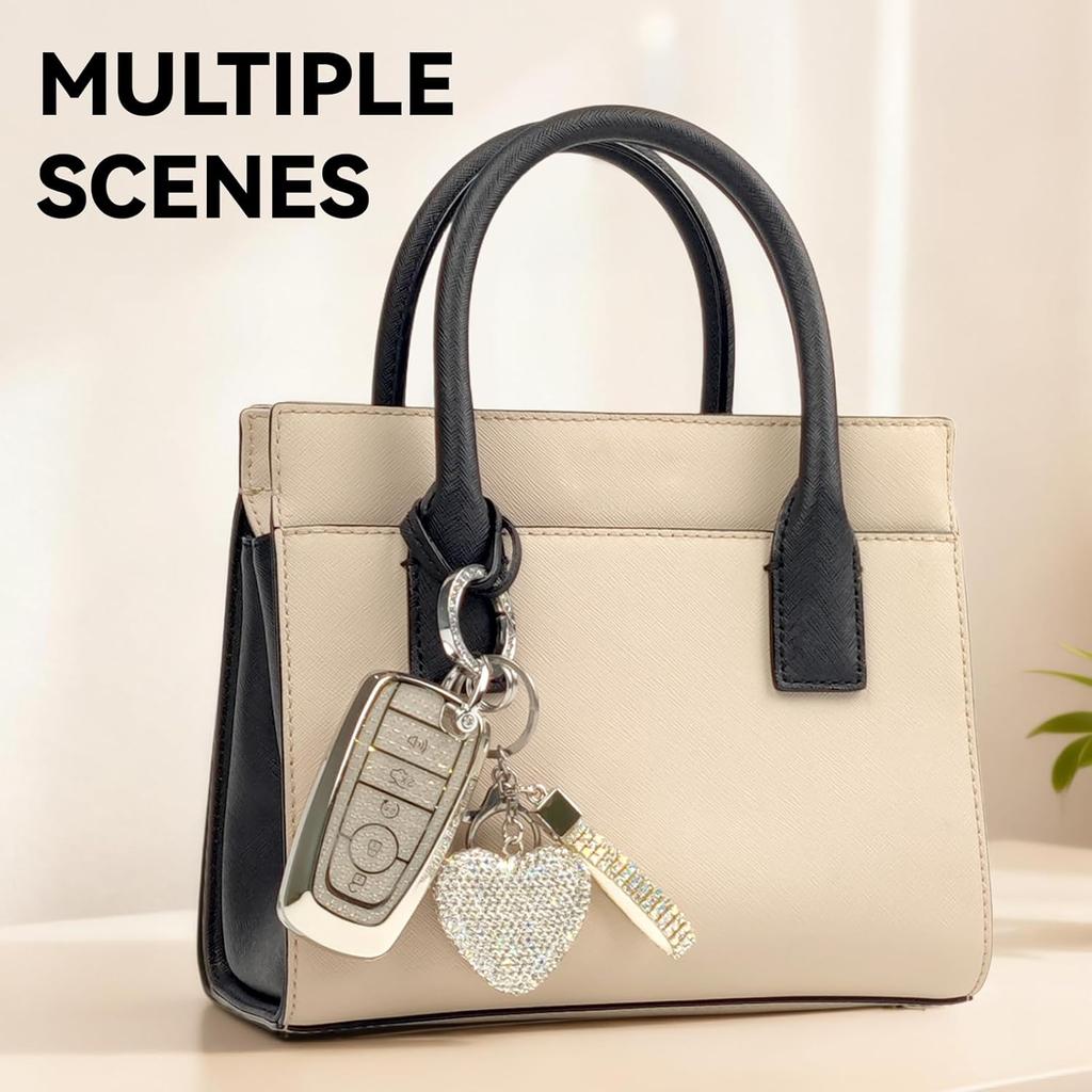 Key Fob Cover with Diamond Bling Keychain for Women, Compatible with Ford Fusion Escape Expedition Explorer Edge F150 F250 F350 etc, TPU Key Case and