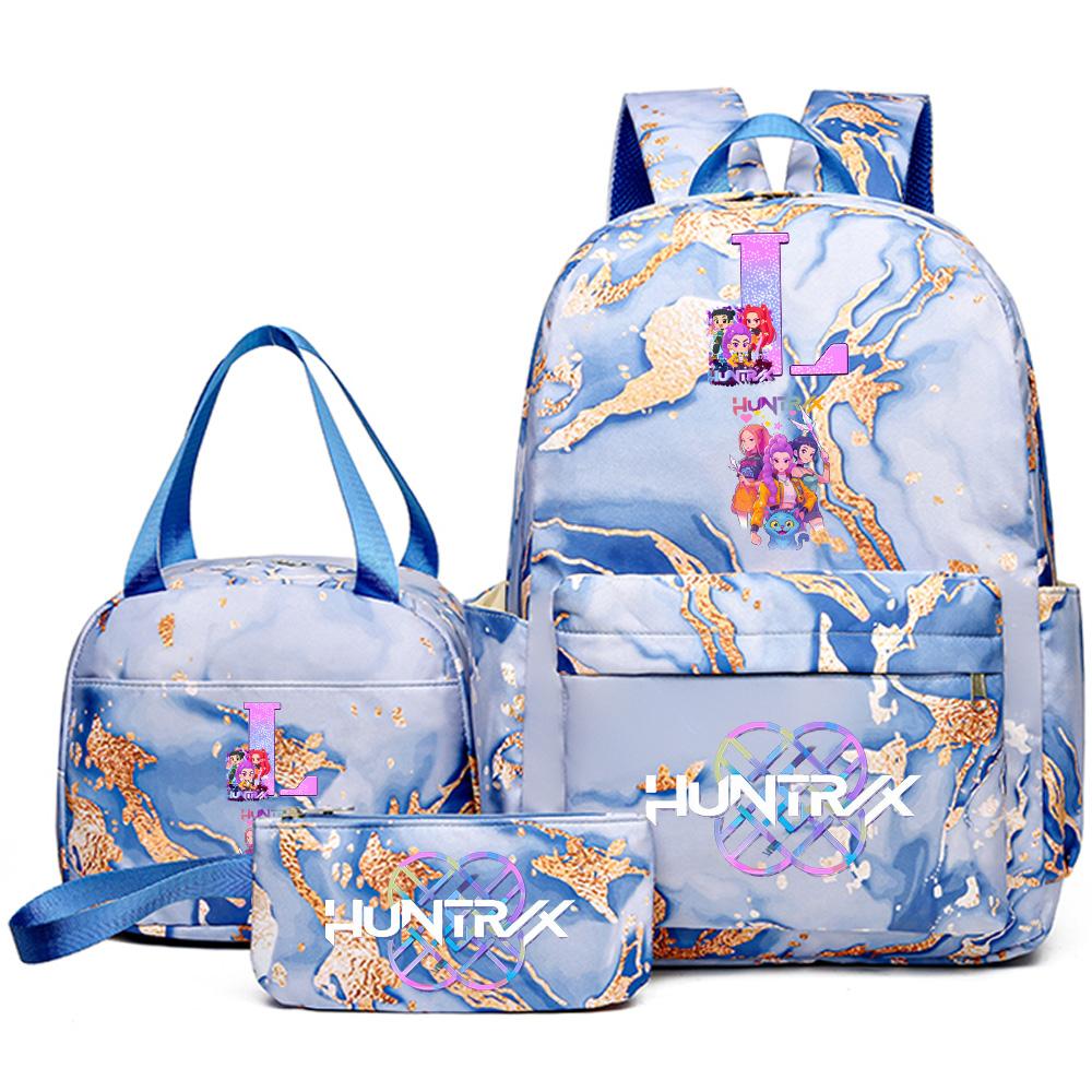 3-teiliges/Set Anime Rucksack mit englischen Buchstaben A-Z Aufdruck, Handtasche und Federmäppchen für Teenager, Schüler, Mädchen, Jungen, Kinder, Schultasche, Reisetasche