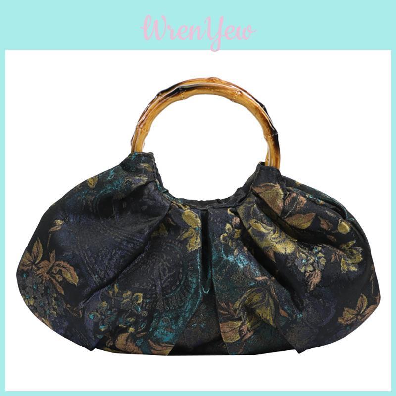 Vintage Chinese Style Handheld Bag With Embroidered Jacquard Fabric For Daily Use