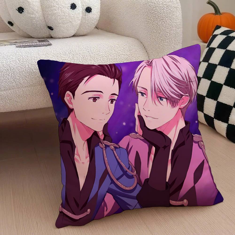 Y-Yuri On Ice Pillow Case Anti-dustmite Pillowcase Invisible Zipper Silky Short Plush Sofa Cushion Cover