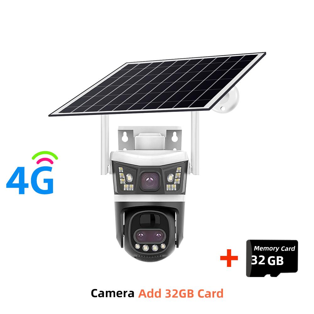 HD 10x Zoom Solar-powered Camera, Dual-lens Three-view Monitoring, PTZ Automatic Tracking CCTV, Wireless WIFI/4G Security Camera