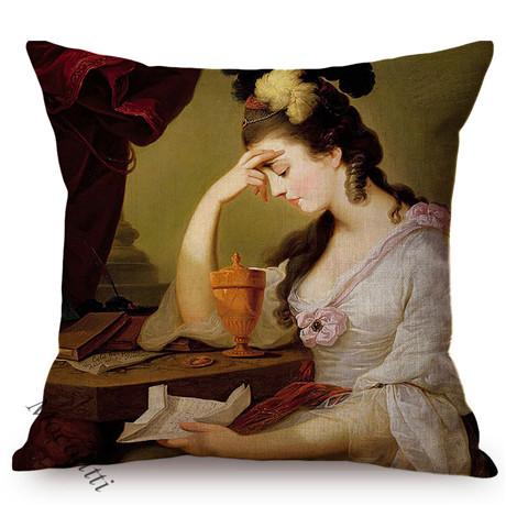 Woman In Love Vintage Oil Painting Art Pillow Case Beautiful Girl Reading Love Letter Sofa Decorative Cushion Cover Cojines