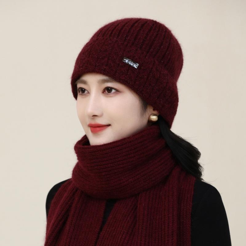 Autumn and Winter Knitted Wool Hat Fleece Thickened Hat Women's Winter Warm Faux Rabbit Fur Beret Headhat