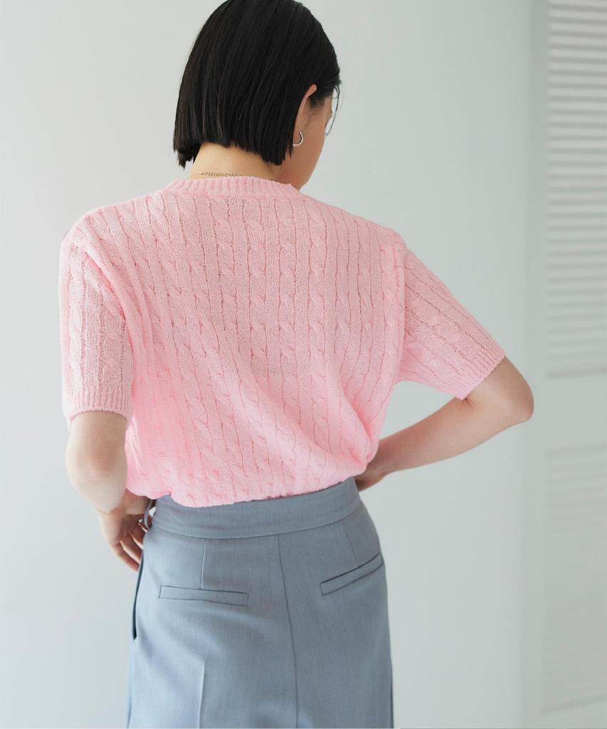 Titibait Half Sleeve Cable Knit ADW19092 Free Pink Women's