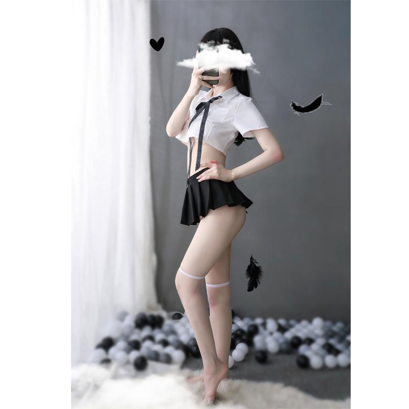 Sexy Underwear British Plaid Sexy Perspective White Shirt Bow Uniform Set