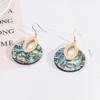 European and American Style Jewelry, Leather Inlaid with Round Personalized Retro Abalone Shell Exquisite Earrings