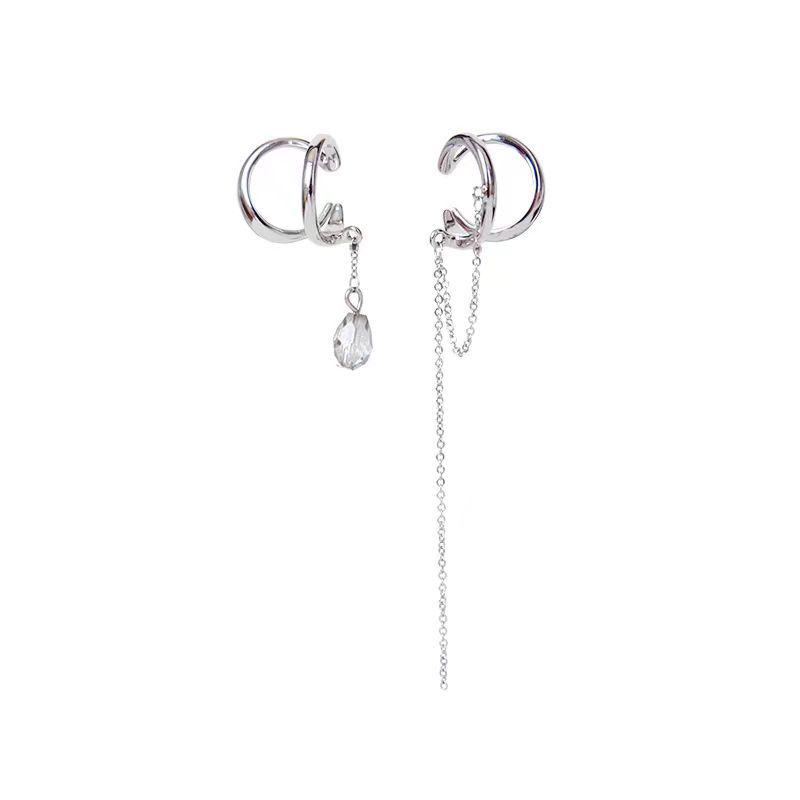 Asymmetrical Chain Tassel Ear Clip for Non-Pierced Ears - Women's Unique Cold Style High-End Simple Earrings