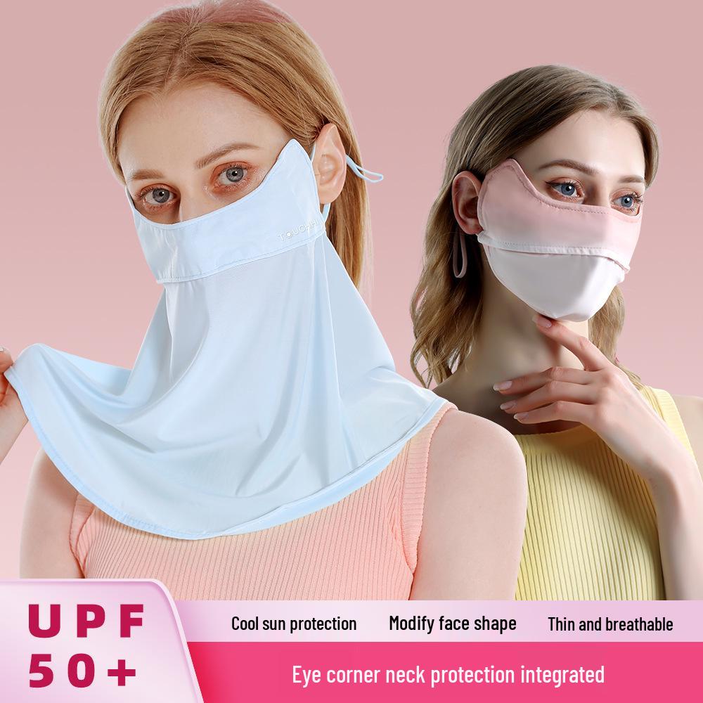 Ice Silk Women's Sunscreen Face Mask with 3D Eye Protection - Breathable, Thin, and Blush for Outdoor Cycling