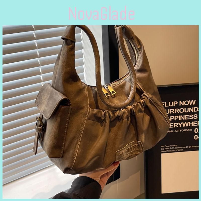 Retro Chic Pu Folded Shoulder Bag For Daily Use With Zipper Pocket