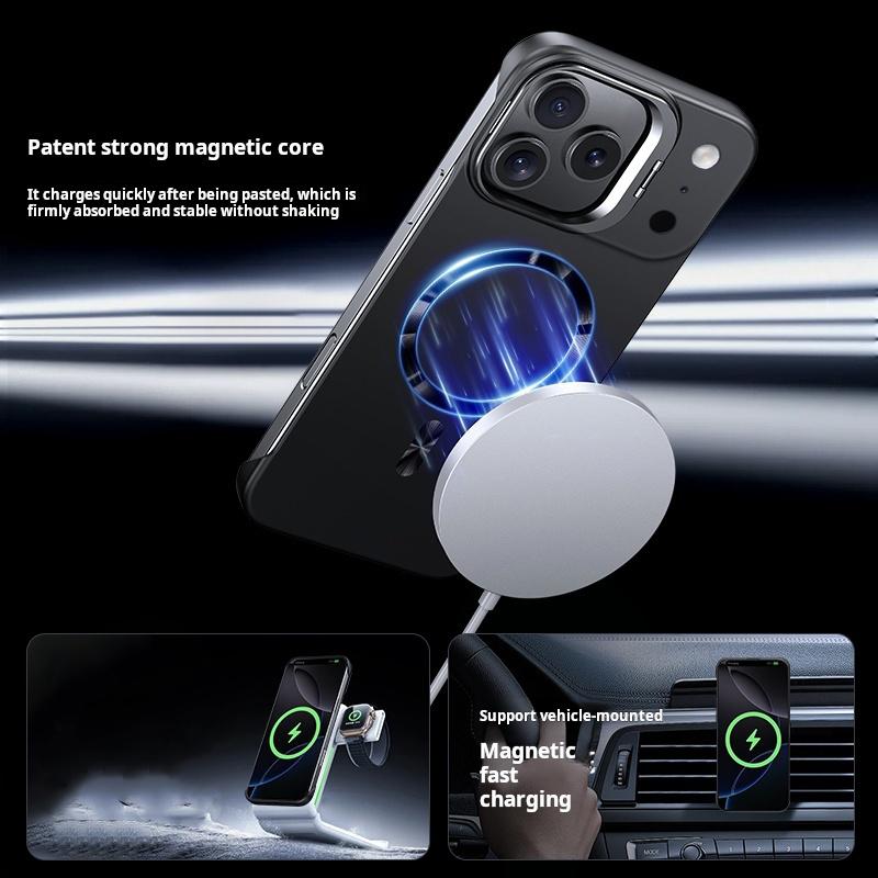 Ultra Thin Metal Lens Holder Frameless for Magsafe Magnetic Case for Iphone 17 Air 16 15 14 Pro Max 13 Solid Matte Skin PC Cover