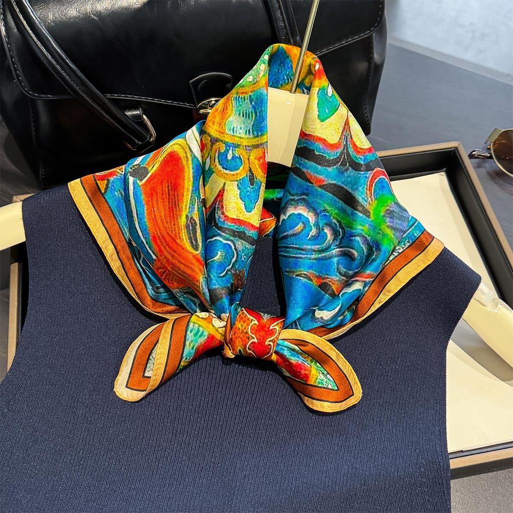 Luxury Brand 100% Natural Silk Scarf Women Design Small Square Shawl Hair Ribbon Headband Fashion Neckerchief Bandana