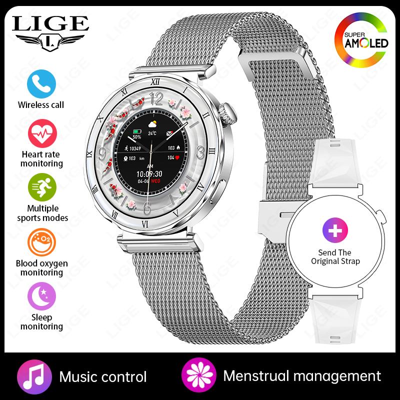 Voice Calling Smart Watch Fashion Diamond Lady Wristwatch AMOLED Always On Display Health Monitor Women Fitness Smartwatch