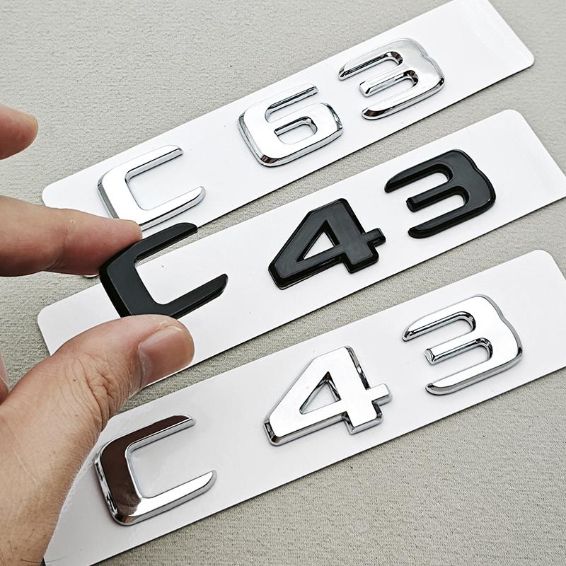 3D ABS Car Letters C43 C63 Logo Rear Trunk Badge Emblem Decals For Mercedes Benz AMG C43 C63 W205 W206 Car Sticker Accessories