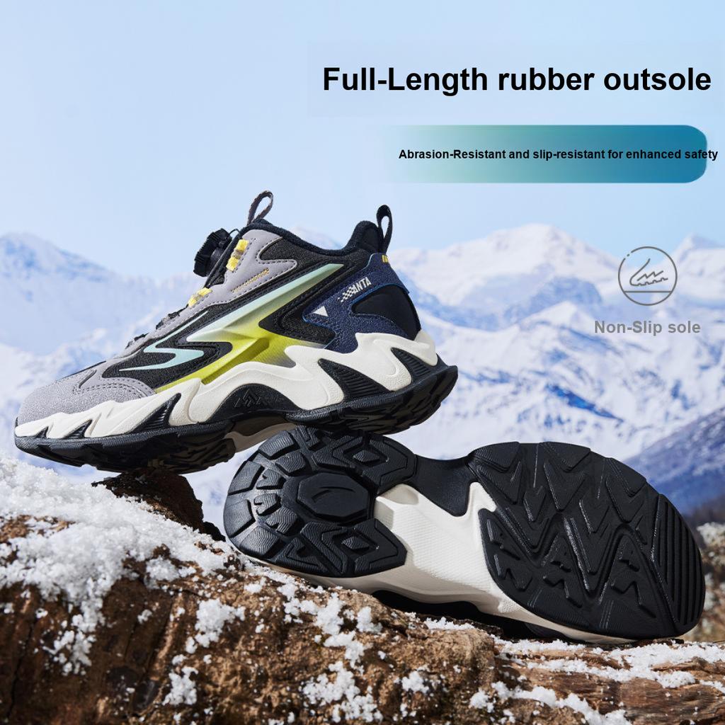 Anta Kids Trendy Fashion Thickened Warm Non-Slip Durable Low-Top Casual Shoes Kids Casual Shoes Black Gray A12446933-2